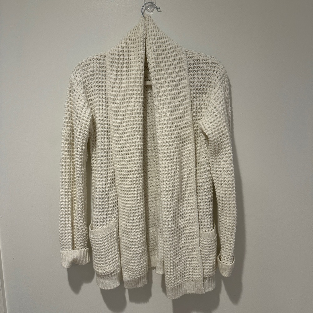 Crochet open front sweater with pockets